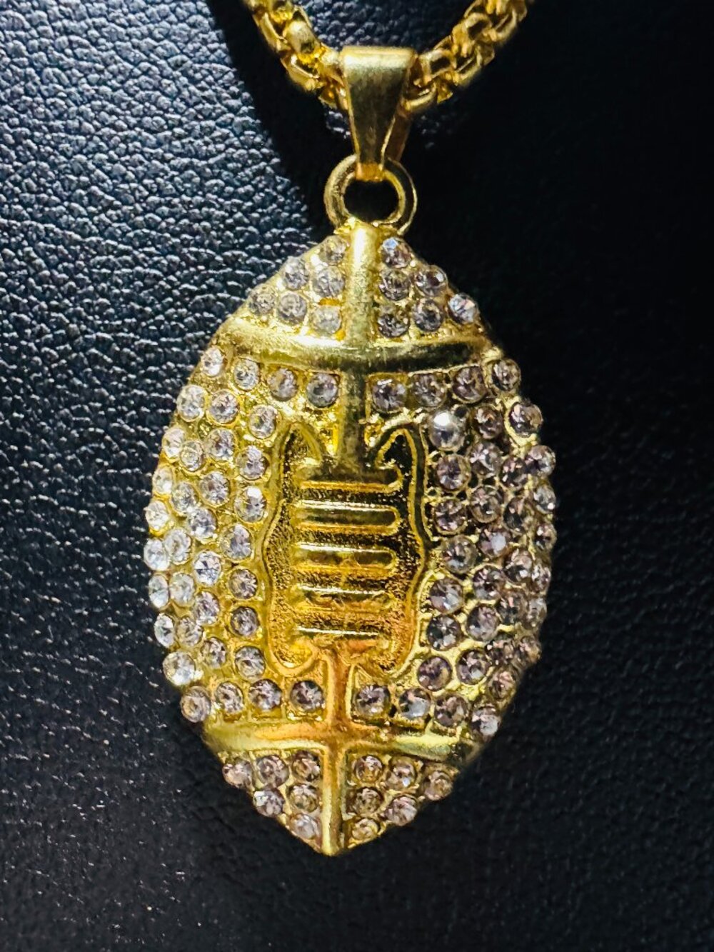 Football / Rugby Pendant Rhinestone Silvery or Golden Colored Stainless Steel Ch